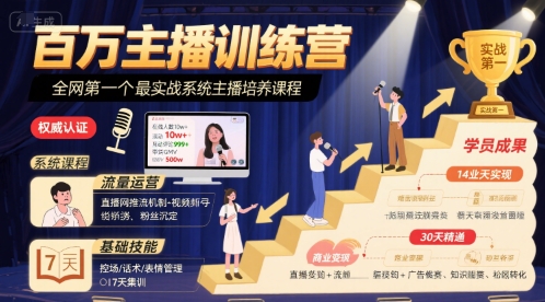 百万主播训练营，全网第一个最实战系统主播培养课程-卓别林资源社