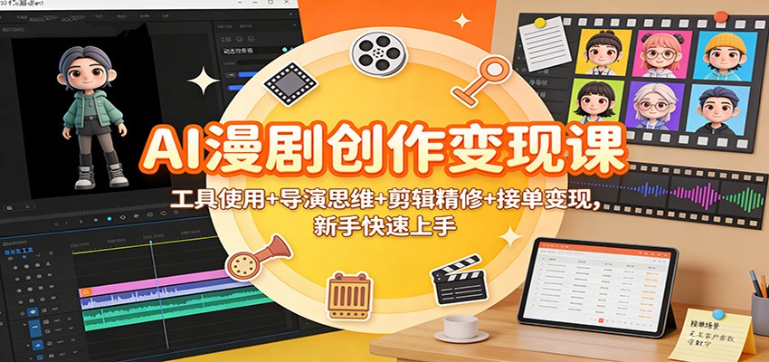 AI漫剧创作变现课：工具使用+导演思维+剪辑精修+接单变现，新手快速上手-卓别林资源社