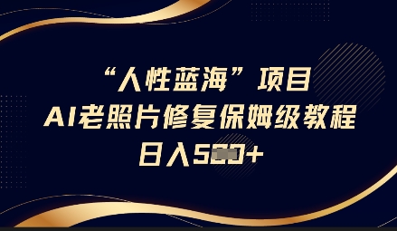 人性蓝海AI老照片修复项目保姆级教程，长期复购，轻松日入5张-卓别林资源社