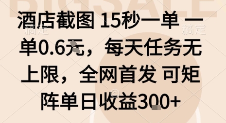 酒店截图15秒一单，一单0.6米，每天任务无上限，全网首发可矩阵单日收益3张【揭秘】-卓别林资源社