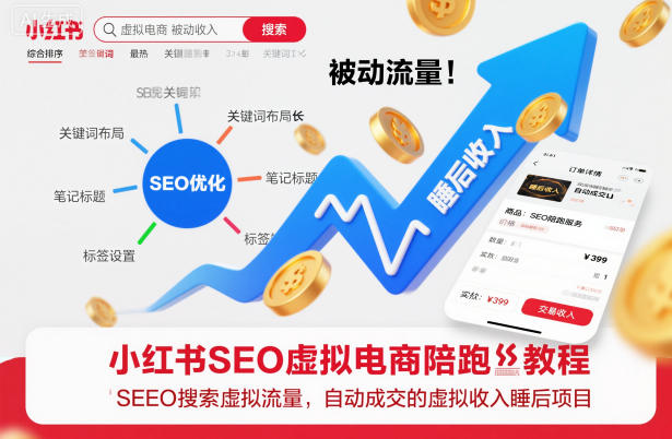小红书SEO虚拟电商陪跑教程，实现seo搜索被动流量，自动成交的被动收入睡后项目-卓别林资源社
