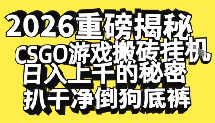 2026开年重磅解密，CSGO游戏搬砖挂G日入1k+的秘密，把倒狗的底裤扒干【揭秘】-卓别林资源社