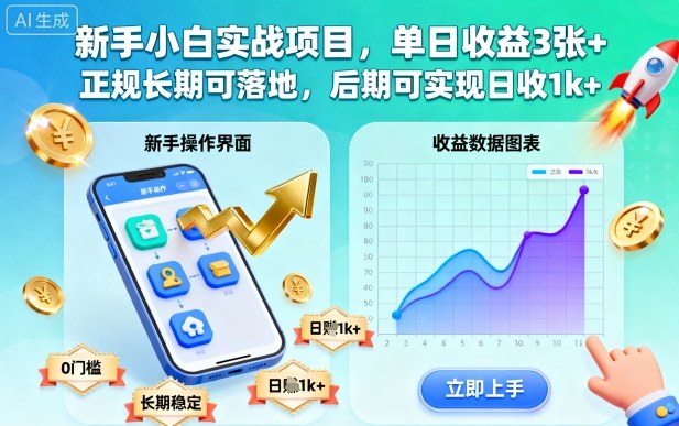 新手小白实战项目，单日收益3张+，正规长期可落地，后期可实现日收1k+【揭秘】-卓别林资源社