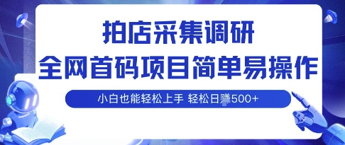 拍店采集调研，全网首码项目，简单易操作， 小白也能轻松上手，多账号操作，轻松日入5张【揭秘】-卓别林资源社