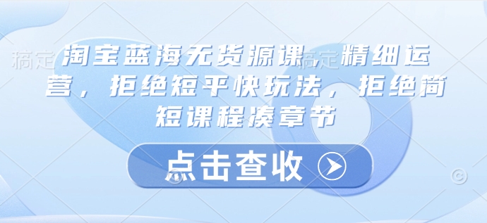 淘宝蓝海无货源课，精细运营，拒绝短平快玩法，拒绝简短课程凑章节-卓别林资源社