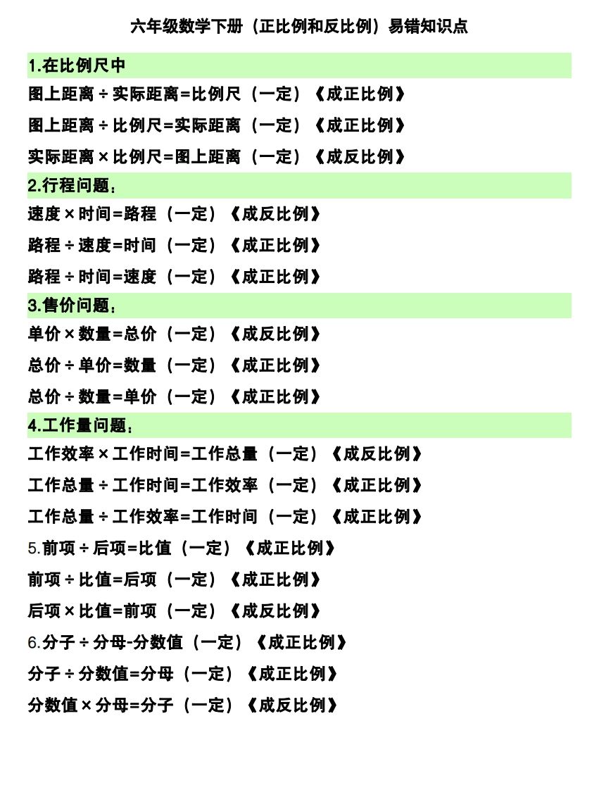 六下数学（正比例和反比例）易错知识点-卓别林资源社