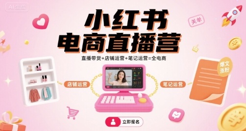 小红书电商直播营，直播带货+店铺运营+笔记运营=全电商-卓别林资源社