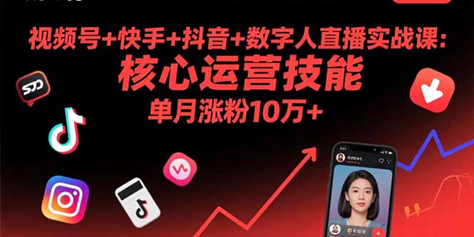 视频号+快手+抖音+数字人直播实战课(9月-卓别林资源社