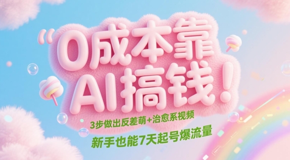 0成本靠AI搞钱！3步做出反差萌+治愈系视频，新手也能7天起号爆流量-卓别林资源社