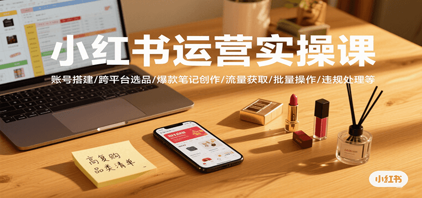 小红书运营实操课，账号搭建/跨平台选品/爆款笔记创作/流量获取/批量操作/违规处理等-卓别林资源社