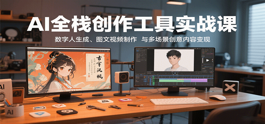 AI全栈创作工具实战课：数字人生成、图文视频制作与多场景创意内容变现-卓别林资源社