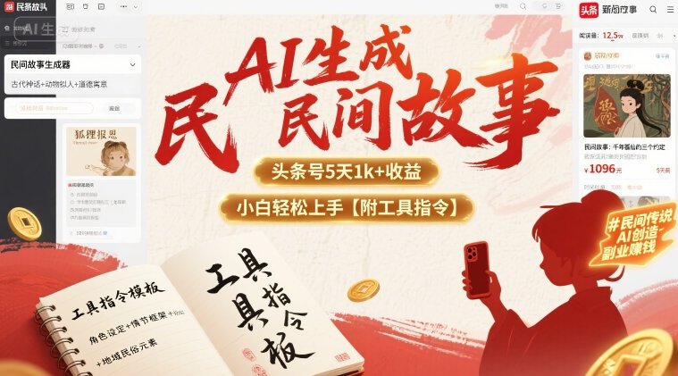 AI生成民间故事，头条号5天1k+，小白轻松上手【附工具指令】-卓别林资源社