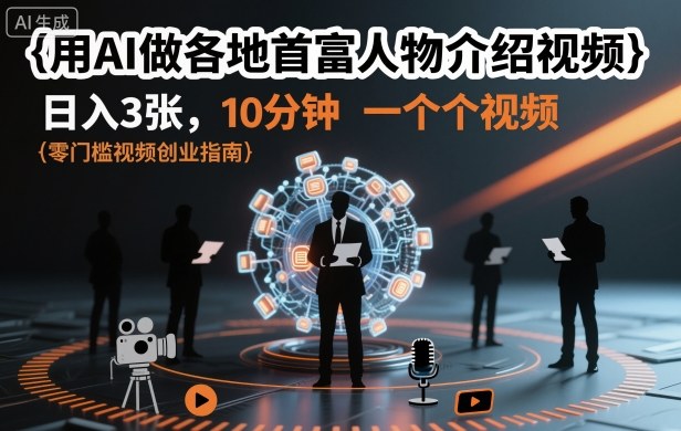 用AI做各地首富人物介绍视频，日入3张，10分钟一个视频-卓别林资源社