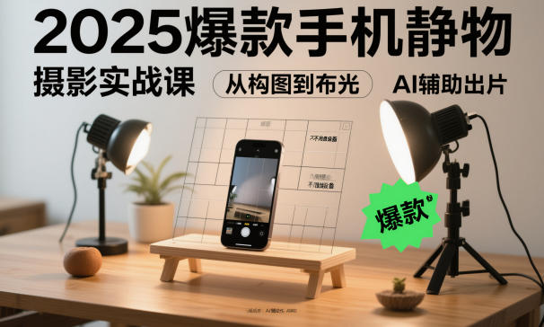 2025爆款手机静物摄影实战课,从构图到布光,不用贵设备,AI辅助出片-卓别林资源社