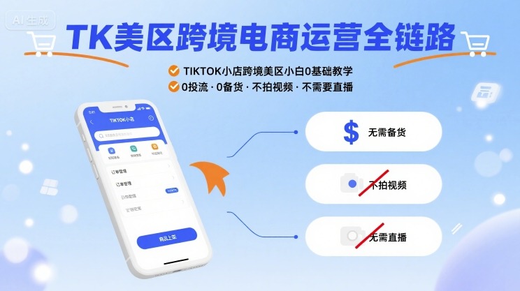 TK美区跨境电商运营全链路，TIKTOK小店跨境美区小白0基础教学，0投流0备货不拍视频不需要直播-卓别林资源社