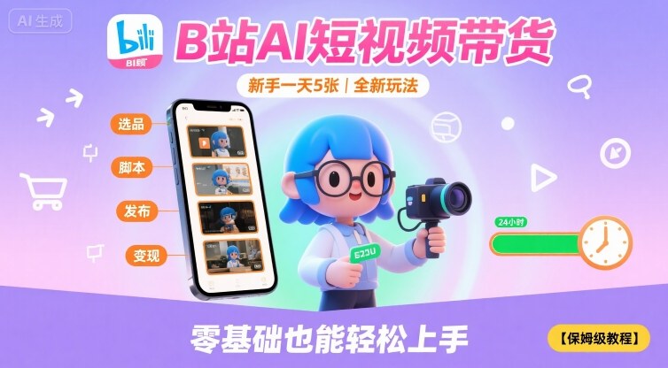 B站AI短视频带货，新手一天5张，全新玩法【保姆级教程】-卓别林资源社