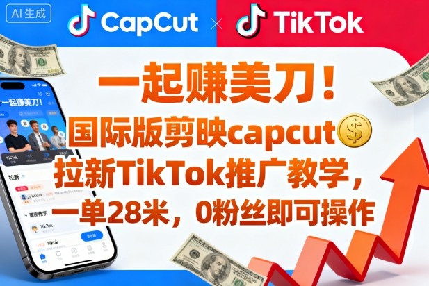 一起賺美刀！国际版剪映capcut拉新TikTok推广教学，一单28米，0粉丝即可操作(附推广入口和教学)-卓别林资源社