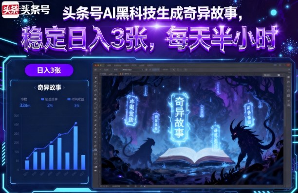 头条号AI黑科技生成奇异故事，稳定日入3张，每天半小时-卓别林资源社