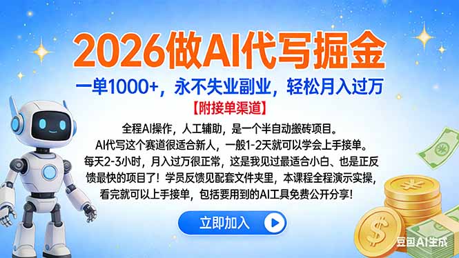 2026做AI代写掘金，一单1000+，永不失业副业，轻松月入过万-卓别林资源社