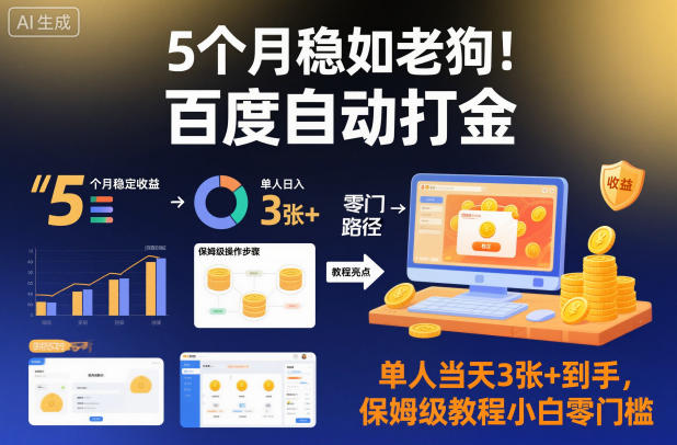 5个月稳如老狗!百度自动打金,单人当天3张+到手,保姆级教程小白零门槛【揭秘】-卓别林资源社