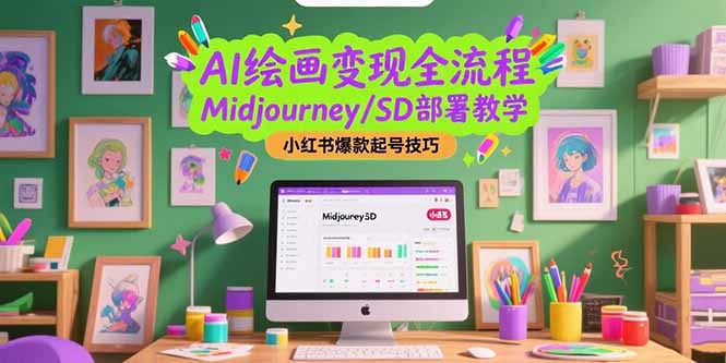 AI绘画变现全流程，Midjourney/SD部署教学，小红书爆款起号技巧-卓别林资源社