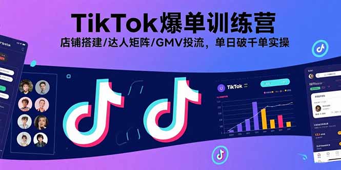 TikTok爆单训练营，店铺搭建/达人矩阵/GMV投流，单日破千单实操-卓别林资源社