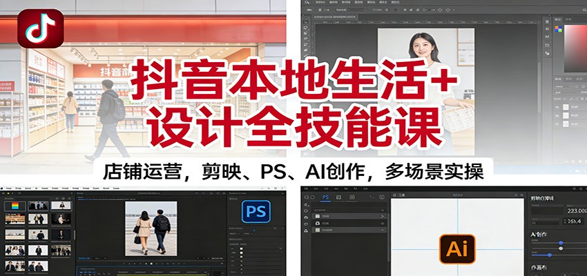 抖音本地生活+设计全技能课：店铺运营，剪映、PS、AI创作，多场景实操-卓别林资源社