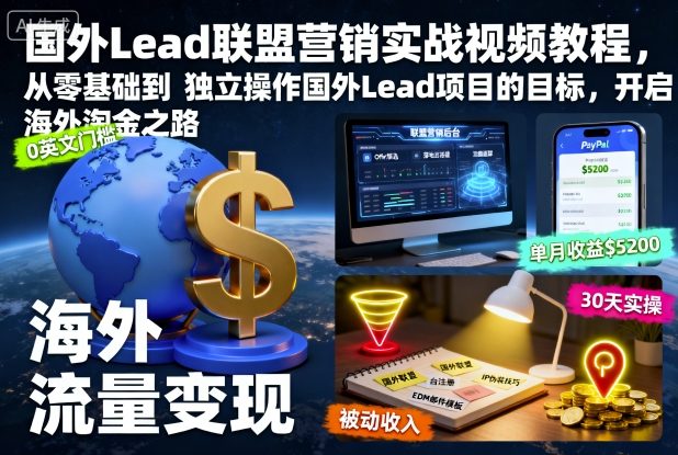 国外Lead联盟营销实战视频教程，从零基础到独立操作国外Lead项目的目标，开启海外淘金之路-卓别林资源社