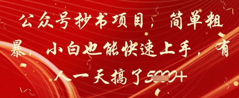 公众号抄书项目，简单粗暴，小白也能快速上手，有人一天搞了1k+-卓别林资源社