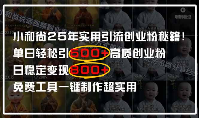 小和尚2025年实用引流秘籍！单日轻松引500+高质量创业粉，日变现800+，…-卓别林资源社