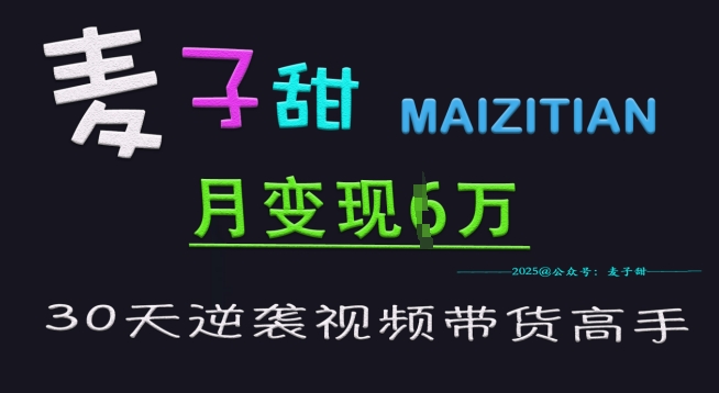 麦子甜30天逆袭视频带货高手，单月变现6W加特训营-卓别林资源社