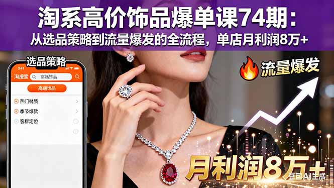 淘系高价饰品爆单课74期：从选品策略到流量爆发的全流程，单店月利润8万+-卓别林资源社