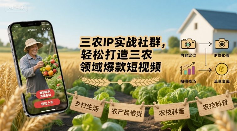 三农IP实战社群，轻松打造三农领域爆款短视频-卓别林资源社