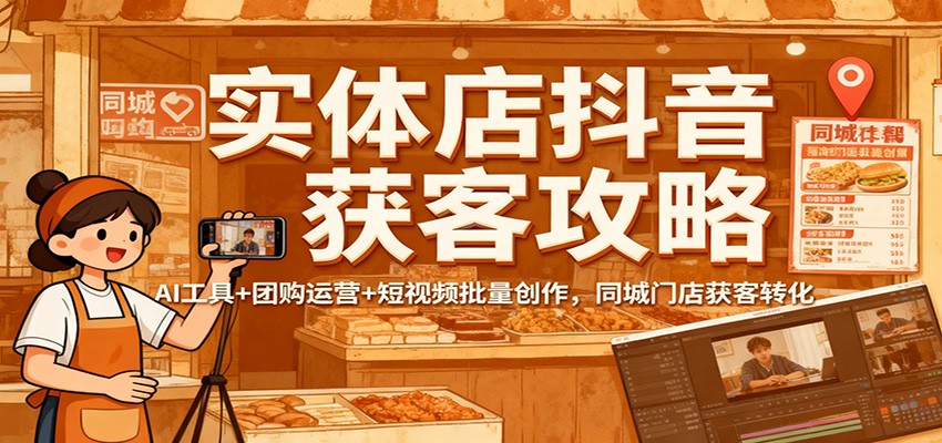 实体店抖音获客攻略：AI工具+团购运营+短视频批量创作，同城门店获客转化-卓别林资源社