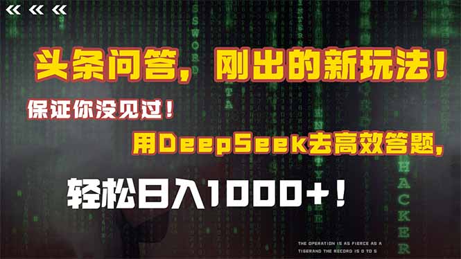 头条问答，刚出的新玩法！保证你没见过！结合Deepseek高效答题，日入1000+-卓别林资源社