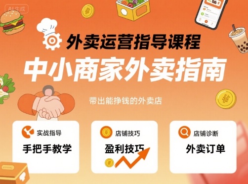 外卖运营指导课程，中小商家外卖指南，手把手带出能挣钱的外卖店-卓别林资源社