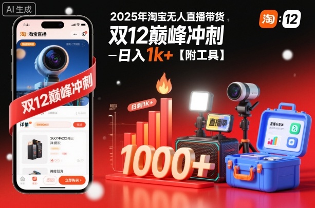 2025年淘宝无人直播带货,冲刺双12,日入1k+【附工具】【揭秘】-卓别林资源社