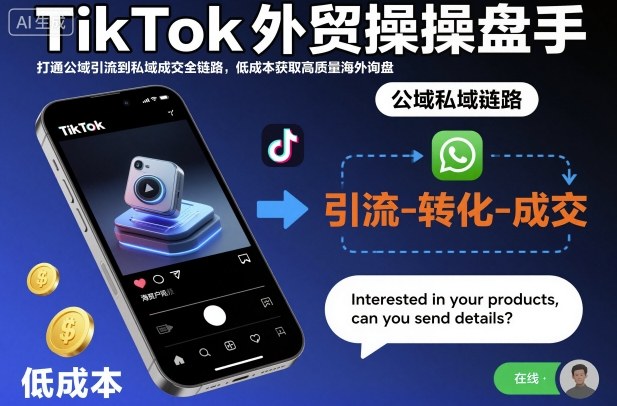 TikTok外贸操盘手，打通公域引流到私域成交全链路，低成本获取高质量海外询盘-卓别林资源社