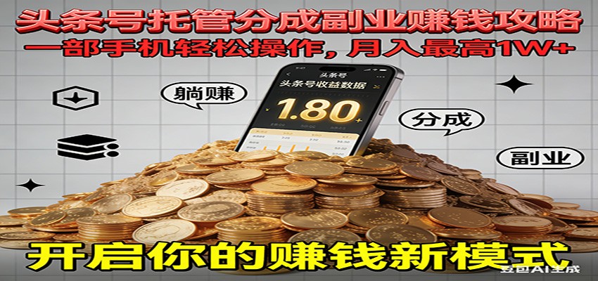 全程托管今日头条，一部手机就可以开干，最高躺赚1W+-卓别林资源社