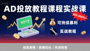 AD投放教程课程实战课，实现广告ROI300%+可持续暴利-卓别林资源社