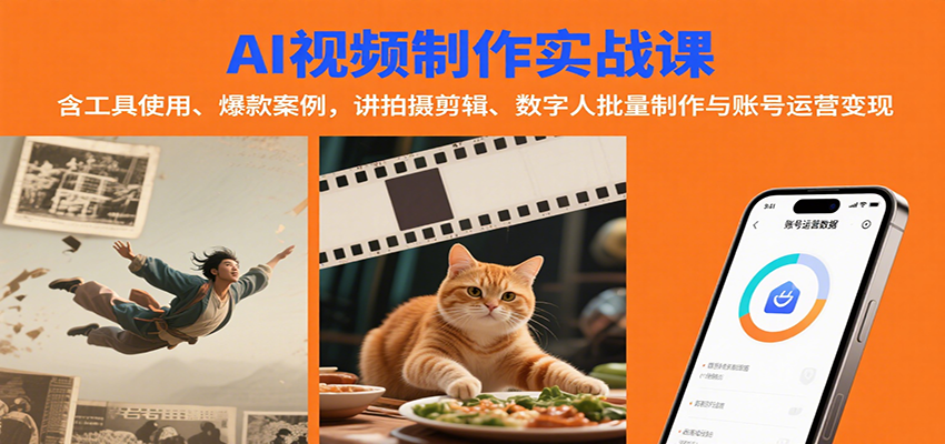 AI视频制作实战：含工具使用、爆款案例，讲拍摄剪辑、数字人批量制作与账号运营变现-卓别林资源社