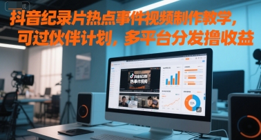 抖音纪录片热点事件视频制作教学，可过伙伴计划，多平台分发撸收益-卓别林资源社