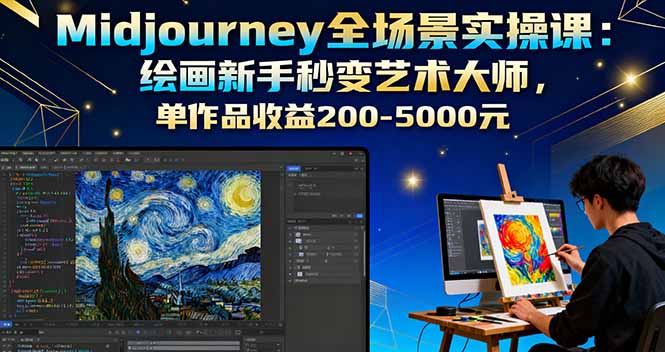 Midjourney全场景实操课：绘画新手秒变艺术大师，单作品收益200-5000元-卓别林资源社