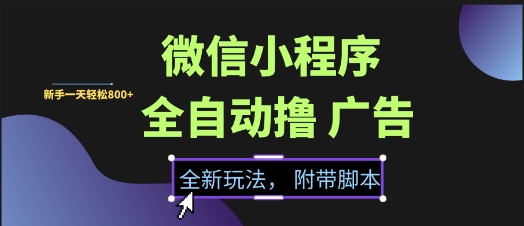 微信小程序全自动撸广告项目，彻底解决没流量的问题，新手一天8张+【揭秘】-卓别林资源社