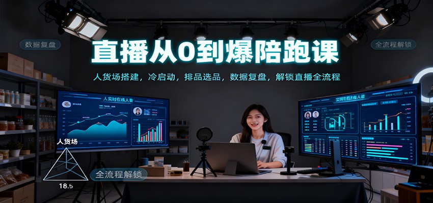 直播从0到爆陪跑课：人货场搭建，冷启动，排品选品，数据复盘，解锁直播全流程-卓别林资源社
