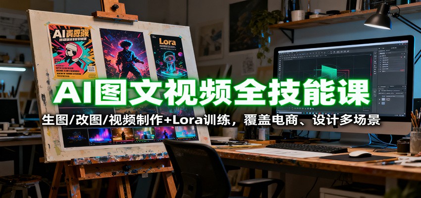 AI图文视频全技能课：生图/改图/视频制作+Lora训练，覆盖电商 、设计多场景-卓别林资源社