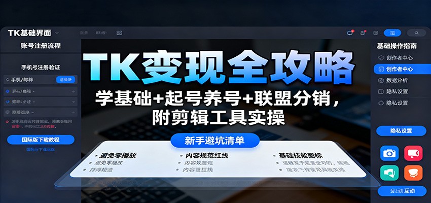 TK变现全攻略：学基础+起号养号+联盟分销，附剪辑工具实操-卓别林资源社