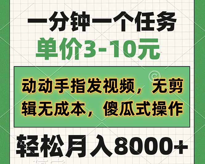 一分钟一个任务，单价3-10元，动动手指发视频，无剪辑无成本，傻瓜式操…-卓别林资源社