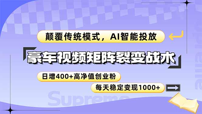 豪车视频矩阵裂变战术，颠覆传统模式，AI智能投放，日增400+高净值创业…-卓别林资源社