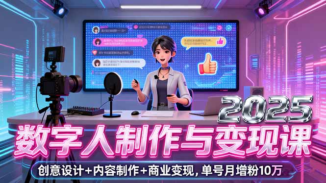 2025数字人制作与变现课，创意设计+内容制作+商业变现，单号月增粉10万+-卓别林资源社